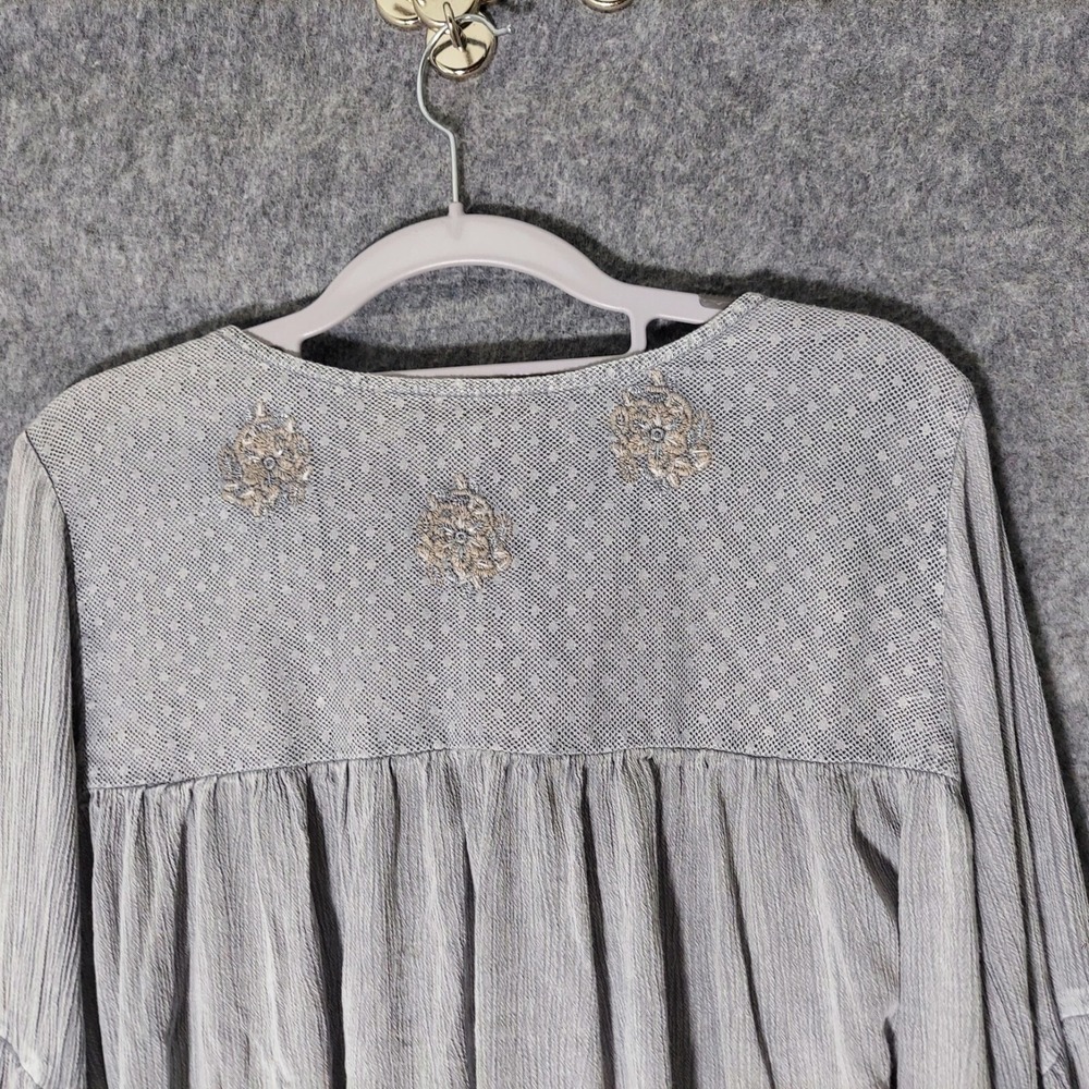 Nicole Miller Tunic M Artelier Crinkle Embroidery Festival Boho mineral Gypsy - Picture 10 of 16